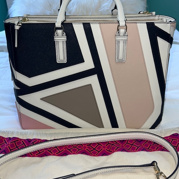 Tory Burch Robinson Fret-Patchwork Tote, Ivory Multi - Picture 4 of 4